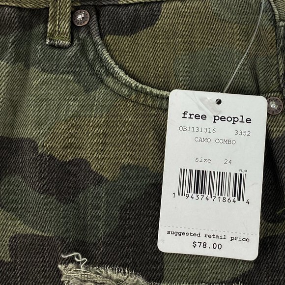 FREE PEOPLE We the Free Camo Combo Distressed Raw Hem Cutoffs Size 24 - Picture 10 of 14